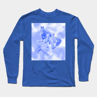 Horses and surreal mist in blue and white Long Sleeve T-Shirt